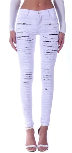 Damen Röhrenjeans Hosen Hüftjeans Jeans blau Damenjeans Damen-Hose-n Jeans-Hose-n Röhre-n Hüft-Hose-n Niedrige-r Leib-Höhe Bund Stretchjeans Stretch-Hose-n Denim Skinny dunkel-Weiß-e Gr Größe L 40 von Style-Station