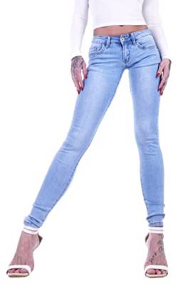 Damen Röhrenjeans Hosen Hüftjeans Jeans blau Damenjeans Damen-Hose-n Jeans-Hose-n Röhre-n Hüft-Hose-n Niedrige-r Leib-Höhe Bund Stretchjeans Stretch-Hose-n Denim Skinny dunkel-blau-e Gr Größe XS 34 von Style-Station