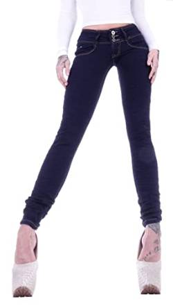 Damen Röhrenjeans Hosen Hüftjeans Jeans blau Damenjeans Damen-Hose-n Jeans-Hose-n Röhre-n Low-Waist Niedrige-r Leib-Höhe Bund Stretchjeans Stretch-Hose-n Skinny Gr Größe Blau-e Sexy XS 34 von Style-Station