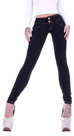 Damen Röhrenjeans Hosen Hüftjeans Jeans blau Damenjeans Damen-Hose-n Jeans-Hose-n Röhre-n Low-Waist Niedrige-r Leib-Höhe Bund Stretchjeans Stretch-Hose-n Skinny Gr Größe Schwarz-e Sexy XS 34 von Style-Station