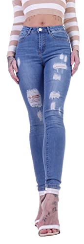 Damen Röhrenjeans Hosen Hüftjeans Jeans blau Damenjeans Damen-Hose-n Jeans-Hose-n Röhre-n Low-Waist Niedrige-r Leib-Höhe Bund Stretchjeans Stretch-Hose-n Skinny Hell-blau-e Gr Größe Hellblau-e XXS 32 von Style-Station