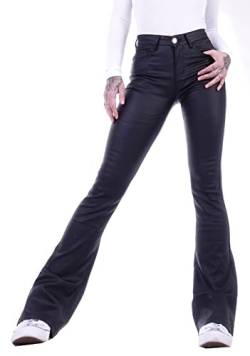 Style-Station Damen Jeans Bootcut High Waist Push UP Leder-Optik Kunstlederhose Schlaghose Schlagjeans Schlaghosen Hochschnitt Hoch Hoher Bund Stretch-Hose-n Flared Sexy Gr Größe Schwarz-e XL 42 von Style-Station