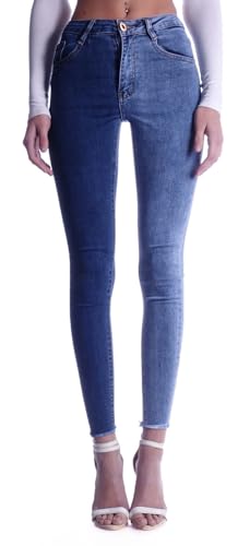 Style-Station Damen Jeans Skinny Röhrenjeans Ripped Stretch Mid Waist Sexy Stretchjeans Damenjeans Jeans-Hose-n Stretch-Hose-n Mid-Rise normaler Bund Normale leibhöhe normal Gr Größe Hellblau-e XL 42 von Style-Station