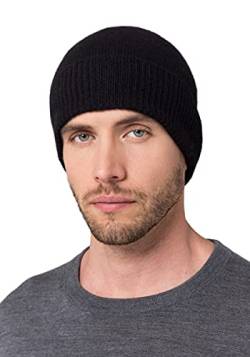 Style & Republic Sport Beanie, Schwarze Mütze aus 100% Kaschmir, Unisize mit 44 cm Bundumfang und 6,5 cm Umschlag, Herren von Style & Republic