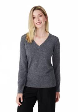 Style & Republic V-Neck Kaschmir Pullover-Damen elegant aus 100% Cashmere - Dein kuscheliger Premium Strickpullover für stilvolle Herbst- & Winter-Momente - Grey Melange S von Style & Republic