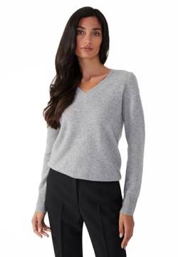 Style & Republic V-Neck Kaschmir Pullover-Damen elegant aus 100% Cashmere - Dein kuscheliger Premium Strickpullover für stilvolle Herbst- & Winter-Momente - Light Grey Melange S von Style & Republic