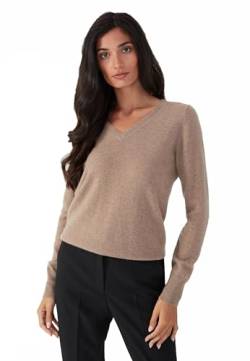 Style & Republic V-Neck Kaschmir Pullover-Damen elegant aus 100% Cashmere - Dein kuscheliger Premium Strickpullover für stilvolle Herbst- & Winter-Momente - Nougat M von Style & Republic