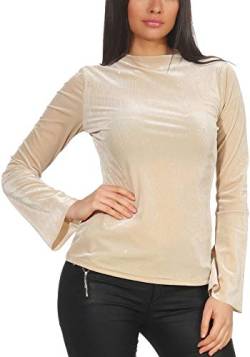 StyleLightOne Damen Dünner Glitzer-Pullover Sweatshirt Langarm Shirt Schlag-Ärmel Stretch Clubwear Party, Beige L von StyleLightOne