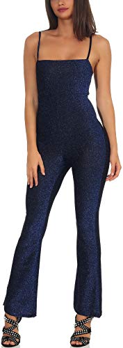 StyleLightOne Damen Glitzer Overall Jumpsuit Onesie Reißverschluss Schlaghose Träger Sylvester Tanzhose Clubwear, Blau 34/36 (S) von StyleLightOne