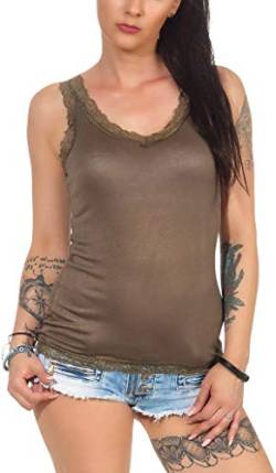 StyleLightOne Damen dünnes Träger Tank Top Spitze Stretch Sommer transparent, Olivgrün 36-38 (S) von StyleLightOne