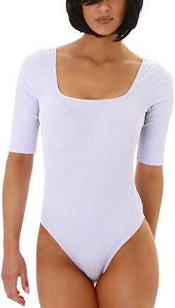 StyleLightOne Jela London Damen Sexy Sommer-Body Halbarm Tiefer Ausschnitt Stretch Clubwear Reizwäsche, Lavendel 38 (L) von StyleLightOne