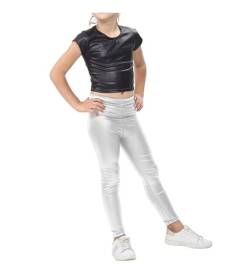 Glänzende Stretch-Leggings für Kinder, Wet-Look, Metallic, für Partys, Fitnessstudio, Leggings, silber, 7-8 Jahre von StyleWear