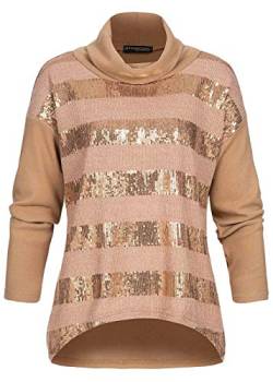 Styleboom Fashion® Damen Rollkragen Pullover Pailletten Streifen Nude beige von Styleboom Fashion