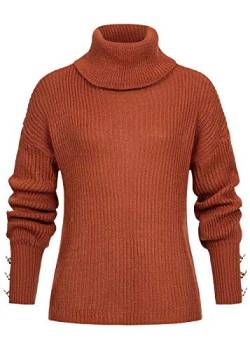 Styleboom Fashion® Damen Rollkragen Strickpullover Deko Knöpfe Copper rost braun von Styleboom Fashion