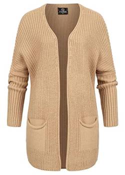 Styleboom Fashion® Damen offener Cardigan Strickjacke 2-Pockets Camel braun von Styleboom Fashion