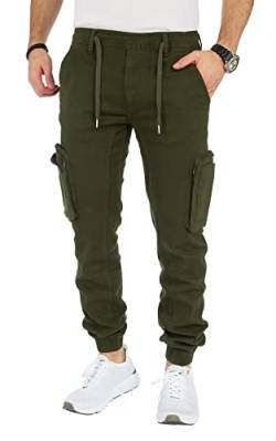 8011 Herren Cargohose aus Baumwolle männer Cargohose Chino Hose Freizeithose Slim fit Cargohose Slim fit Chino Hose stylisch Cargohose (C-Dark Green, 32) von Styleko