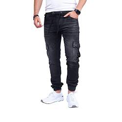 Styleko Herren Cargo Jeans Hose Herren Jeans Hose für Männer Jungen Regular Slim fit Denim Destroyed Jogger Freizeithose Casual Jeans Pants Jeans Herren Stretch| 7 Tasc 8004 (Black, 29) von Styleko