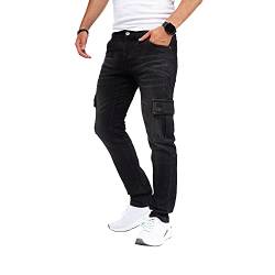 Styleko Herren Cargo Jeans Hose Herren Jeans Hose für Männer Jungen Regular Slim fit Denim Destroyed Jogger Freizeithose Casual Jeans Pants Jeans Herren Stretch| 7 Tasc 8004 (Black- Guertel, 32) von Styleko