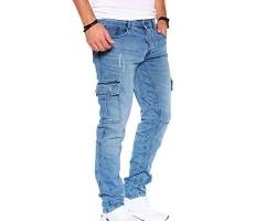 Styleko Herren Cargo Jeans Hose Herren Jeans Hose für Männer Jungen Regular Slim fit Denim Destroyed Jogger Freizeithose Casual Jeans Pants Jeans Herren Stretch| 7 Tasc 8004 (Light Blue- Guertel, 36) von Styleko