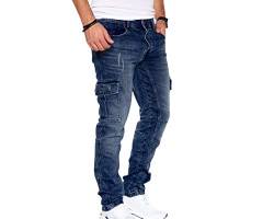 Styleko Herren Cargo Jeans Hose Herren Jeans Hose für Männer Jungen Regular Slim fit Denim Destroyed Jogger Freizeithose Casual Jeans Pants Jeans Herren Stretch| 7 Taschen 8003 (Dark Blue, 30/32) von Styleko