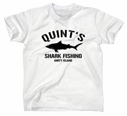 Quint's Shark Fishing Amity Island Logo T-Shirt, L, Weiss von Styletex23