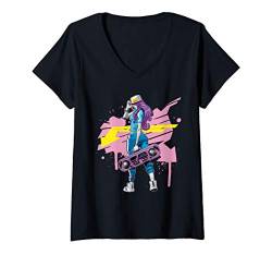 Damen Graffiti Boombox Mädchen Hip Hop T-Shirt mit V-Ausschnitt von Styleuniversal