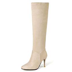 StyliShoes Damen Klassischer Reißverschluss Langschaft Stiefel mit Absatz (Beige, 38 EU) von StyliShoes