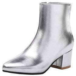 StyliShoes Damen Mode Kurzschaft Stiefel Blockabsatz (Silber, 39 EU) von StyliShoes