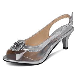 StyliShoes Damen Sommer Peep Toe Sandalen absatz (Silber, 39 EU) von StyliShoes