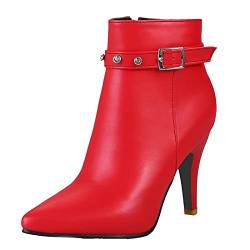 StyliShoes Damen Stiefeletten Stiletto mit Spitzer Zehenpartie(Rot, 40EU) von StyliShoes