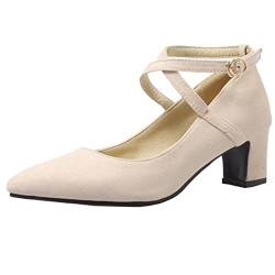 StyliShoes Elegant Cross Strap Pumps mit Blockabsatz (Beige, 36 EU) von StyliShoes