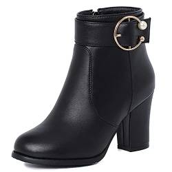 StyliShoes Elegante Damen Stiefeletten mit klobigem Absatz und Reißverschluss(PU Schwarz, 52EU) von StyliShoes