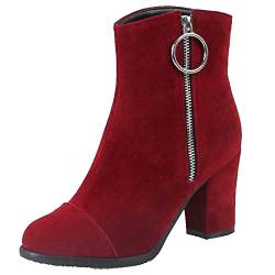 StyliShoes Fashion Damen Stiefeletten mit klobigem Absatz und Reißverschluss(Rot, 48EU) von StyliShoes