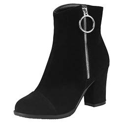 StyliShoes Fashion Damen Stiefeletten mit klobigem Absatz und Reißverschluss(Schwarz, 39EU) von StyliShoes