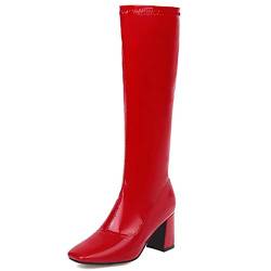 StyliShoes Mode Frauen Kniehohe Stiefel mit Seitlichem Reißverschluss (Rot, 47EU) von StyliShoes