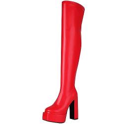 StyliShoes Sexy Damen Blockabsatz und Plateau Overknee Stiefel (Rot,42) von StyliShoes