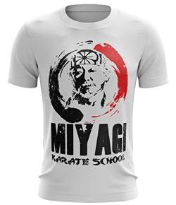 Stylotex Fitness T-Shirt Herren Sport Shirt Miyagi Karate School Gym Tshirts für Performance beim Training | Männer Kurzarm | Funktionelle Sport Bekleidung, Farbe:Weiss, Größe:L von Stylotex