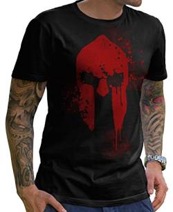 Stylotex Herren T-Shirt Spartan Helmet mit Hochwertigem Print in Aufwendiger Handarbeit I Cooles Herren T Shirt Basic Schwarz Baumwolle M I Rundhals Kurzarm Regular Fit I Trendige Herrenmode von Stylotex