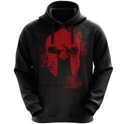 Stylotex Hoodie Spartan Helmet | Gekämmte Baumwolle | Cooler Kapuzen-Pullover | Hochwertiges Kapuzenshirt | Hooded Sweatshirt | Langarm, Farbe:schwarz, Größe:L von Stylotex