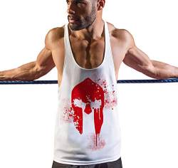 Stylotex Stringer Fitness Tank Top Spartan Helmet Herren Gym Tshirts für Performance beim Training | Männer ärmellos | Funktionelle Sport Bekleidung, Farbe:Weiss, Größe:S von Stylotex