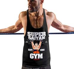 Stylotex Stringer Fitness Tank Top Super Saiyan Gym est. 1991 Herren Gym Tshirts für Performance beim Training | Männer ärmellos | Funktionelle Sport Bekleidung, Farbe:schwarz, Größe:L von Stylotex