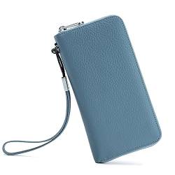 Su.B Geldbörse Damen - Echtleder - Reise Clutch mit Armband für Reisepass, Telefon, Kartenhalter, RFID, Münzfach - Blau von Su.B