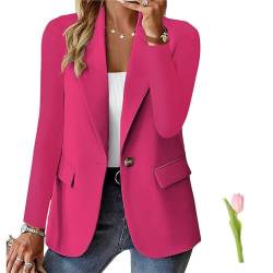Blazer für Damen, Business, Freizeit, langärmelig, Button-Down-Blazer, Jacke, Revers, Business-Anzug, Jacke, Sommerblazer, A-hot Pink, 44 von SuGJun