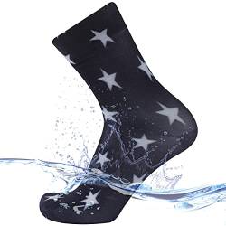 SuMade 100 % ultradünne, wasserdichte Golfsocken, für Herren und Damen, atmungsaktiv, zum Wandern, Laufen, Radfahren, Crew-Socken, 1 Paar, Damen, Schwarz-weißer Stern, Medium von SuMade