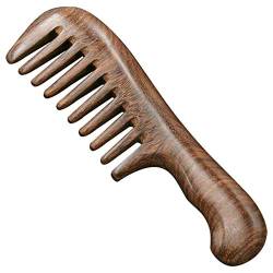 SuanQ Sandelholzkamm mit breiter Zahnung, lockiges Haar, tragbar, grobe Zähne, Holzkamm, Haarmassagewerkzeug, grob von SuanQ