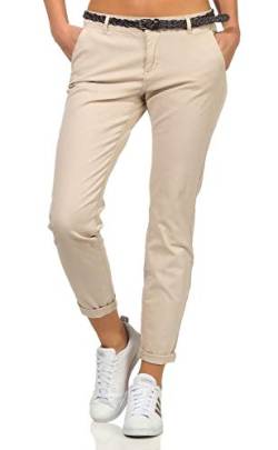 Sublevel Damen Boyfriend Chino Hose LSL-247/LSL-393 Stoffhose inkl. Gürtel Birch beige XS von Sublevel