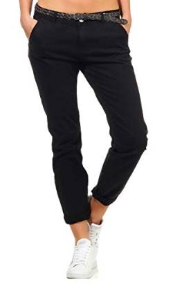 Sublevel Damen Boyfriend Chino Hose LSL-247/LSL-393 Stoffhose inkl. Gürtel Black XS von Sublevel