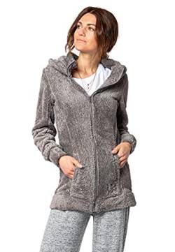 Sublevel Damen Fleece-Mantel: Kuschelige Teddyfleece Kapuzenjacke, Langarm, Warm und Bequem, Freizeitjacke in Schwarz, Rosa, Weiß, Grau middle-grey1 S von Sublevel