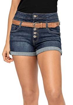 Sublevel Damen Highwaist Denim Jeans Shorts mit Flechtgürtel Dark-Blue XS von Sublevel