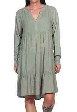 Sublevel Damen Langarm Viskose Kleid Tunika LSL-440 Midi-Kleid mit Breiten Rüschen Light Green M von Sublevel